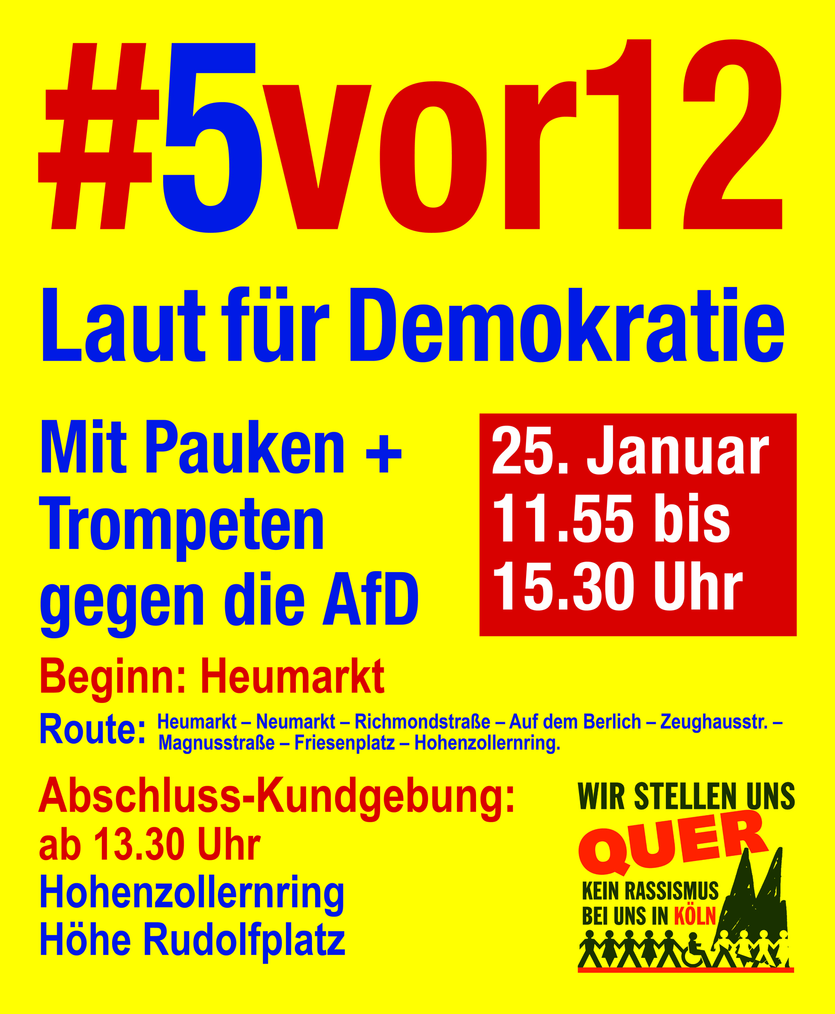 You are currently viewing #5vor12LautfürDemokratie am 25. Januar 2025 um 11:55 Uhr auf dem Heumarkt